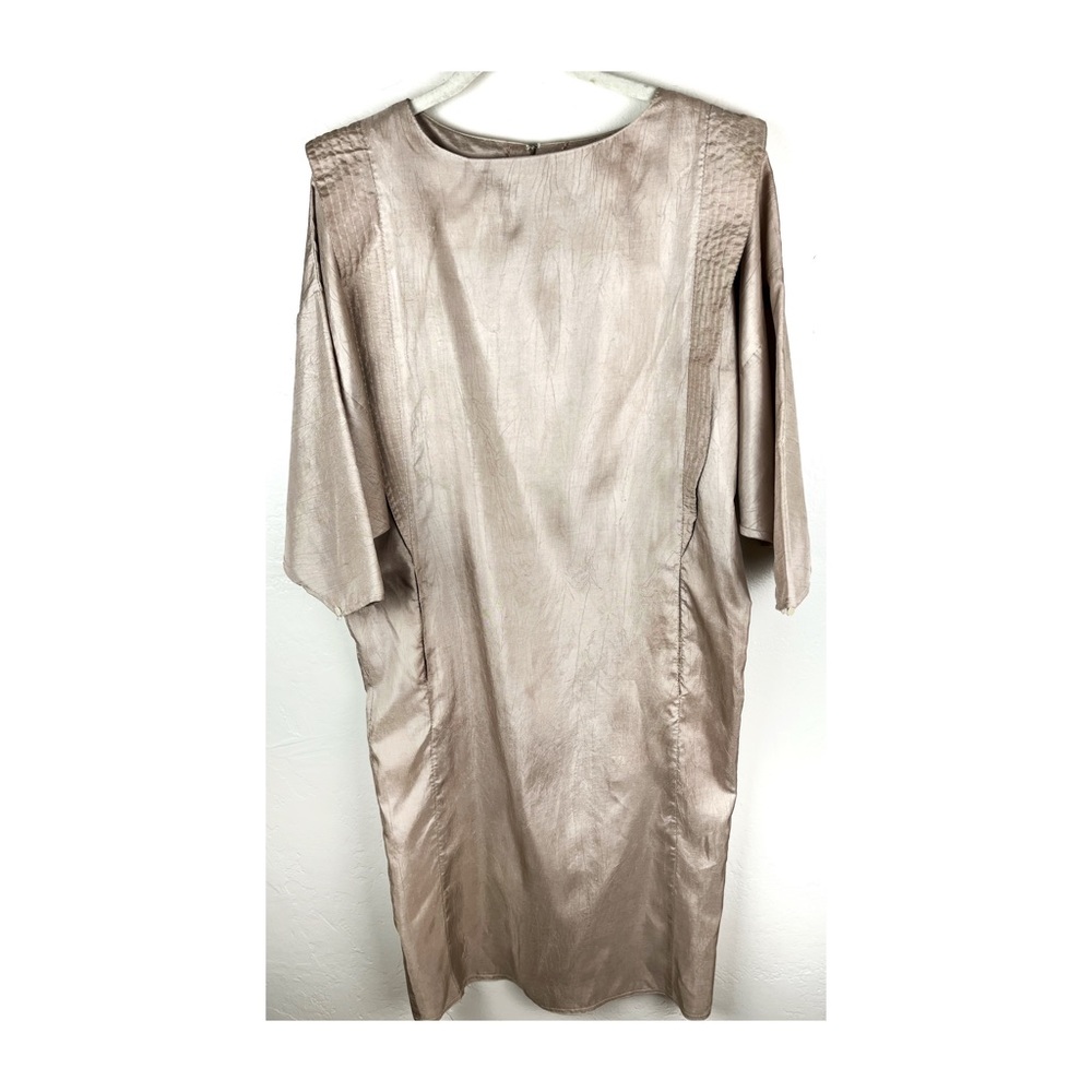 Vintage dress pockets 80s Shoulder Pads Back Slit 1/2 Arm S / M No Tag Beige.